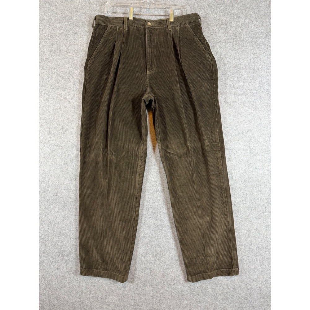 Route 66 Corduroy Pants Mens 36x30 Green Brown Excellent Vintage Pleated Front